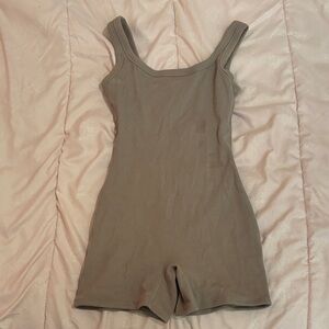 Ribbed Sleeveless Romper in Taupe